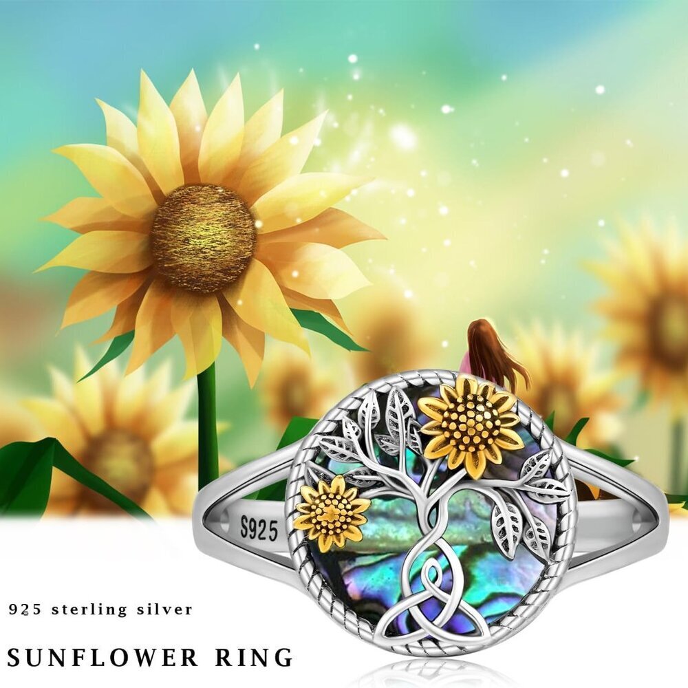 Sunflower Ring Sterling Silver Women Cade 8 Celtic Knot Nature Gift - Picture 5 of 5